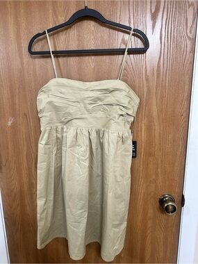 Express Strapless Ruched Bodice Mini Dress in Light Beige
